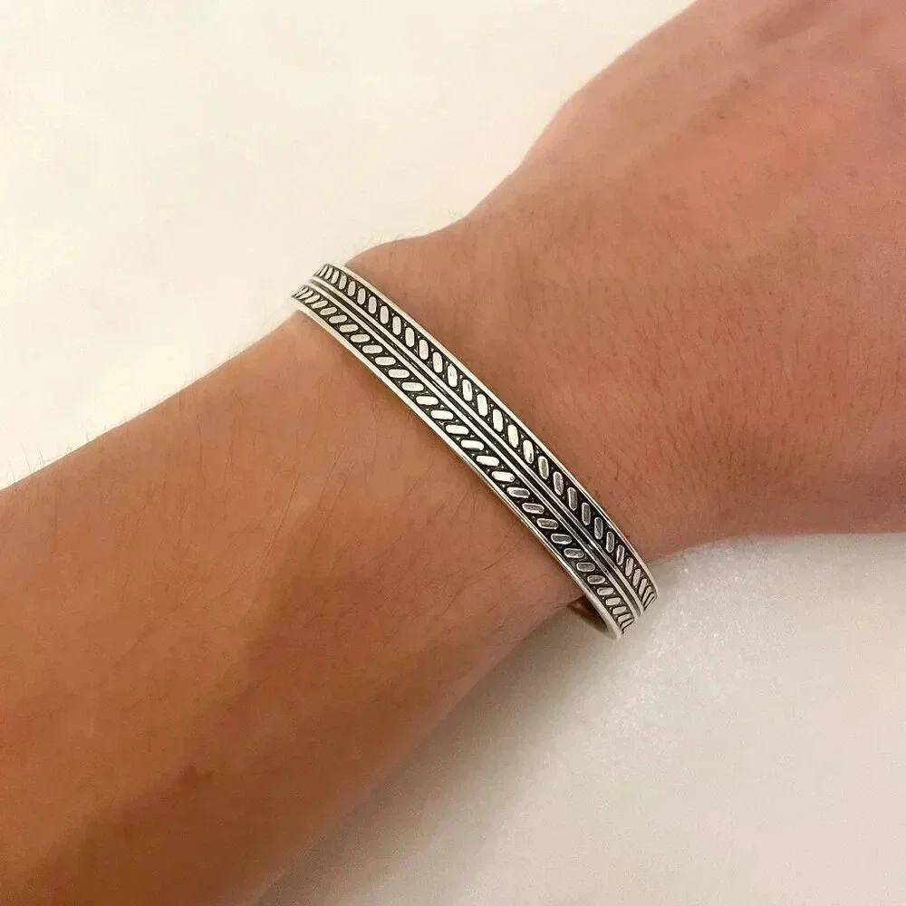 925 Sterling Silver Mens Bangle Bracelet Vintage Cuff Bracelet